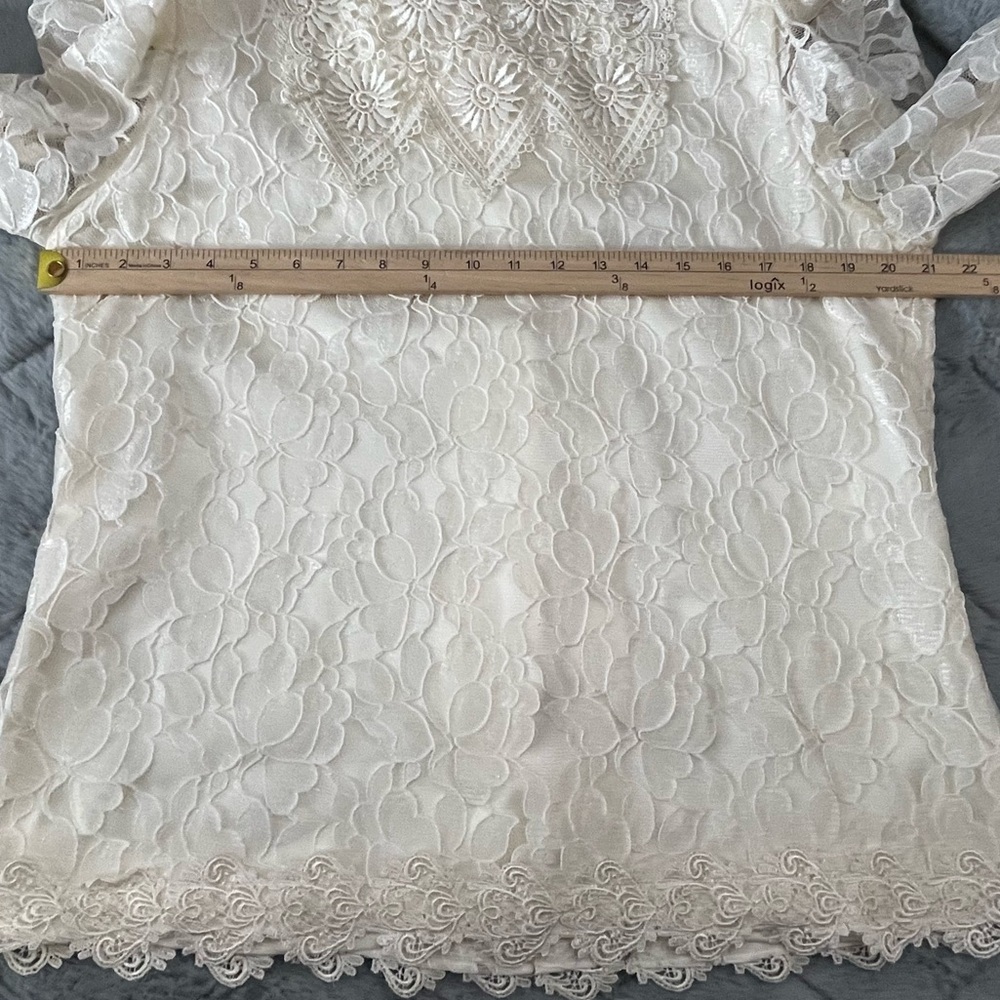 Vintage 80s Victorian Lace Blouse Ivory High Neck Romantic Top Modern Heirloom - Picture 10 of 11